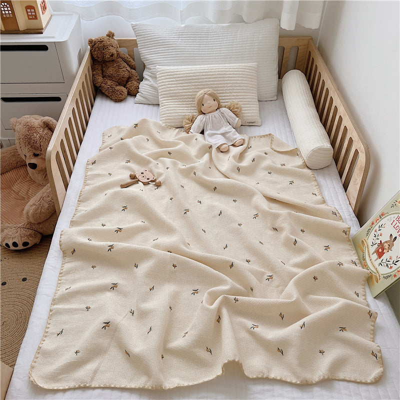 KTX-920083 Organic Cotton Cartoon Embroidery Baby Blanket - All-Season Soft Nap Cover, 110x140CM
