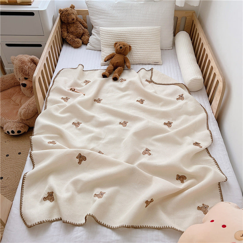KTX-920083 Organic Cotton Cartoon Embroidery Baby Blanket - All-Season Soft Nap Cover, 110x140CM