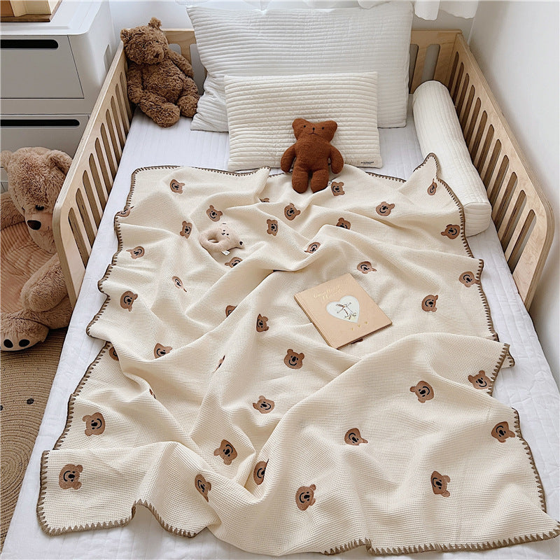 KTX-920083 Organic Cotton Cartoon Embroidery Baby Blanket - All-Season Soft Nap Cover, 110x140CM