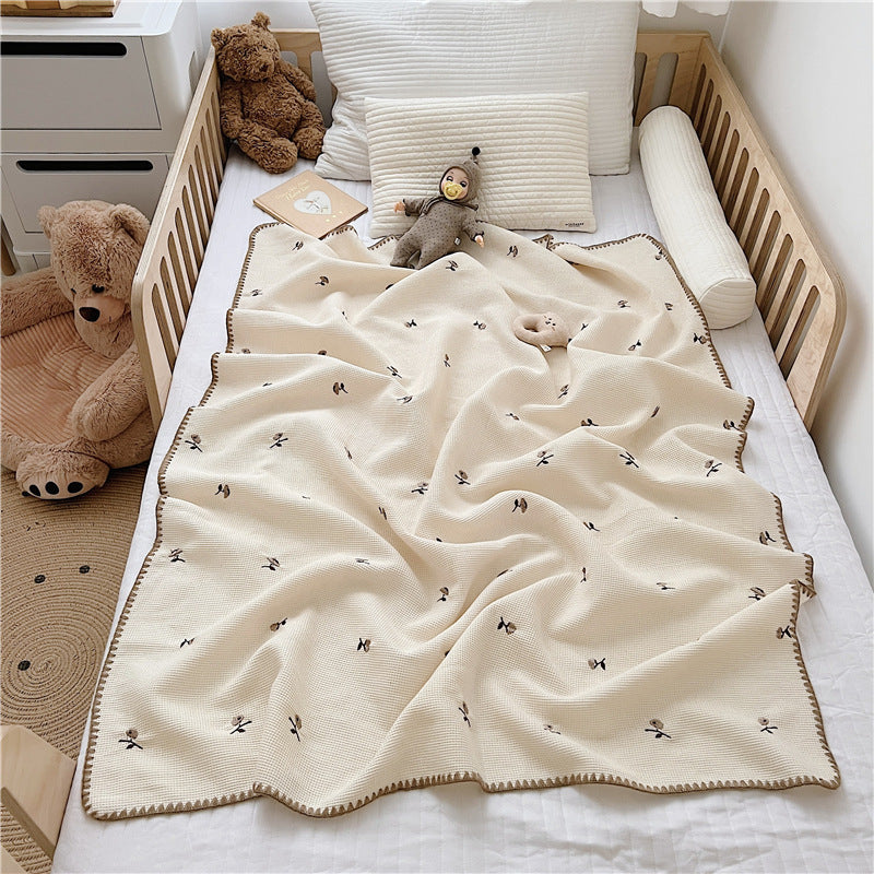 KTX-920083 Organic Cotton Cartoon Embroidery Baby Blanket - All-Season Soft Nap Cover, 110x140CM