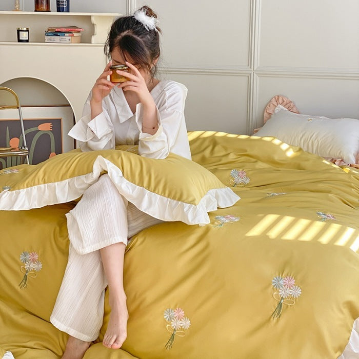 KTX-921235 Washed Silk Four-Piece Bed Sheet Set with Quilt Cover and Pillowcases