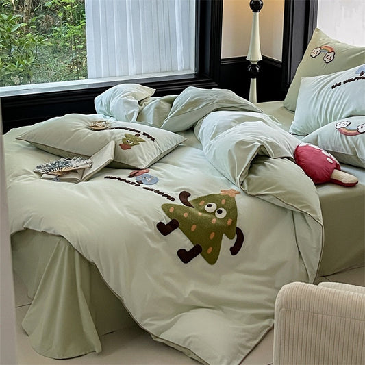 KTX-921747 Cartoon Cute Style Pure Cotton Sanding Duvet Cover and Bed Sheet Set