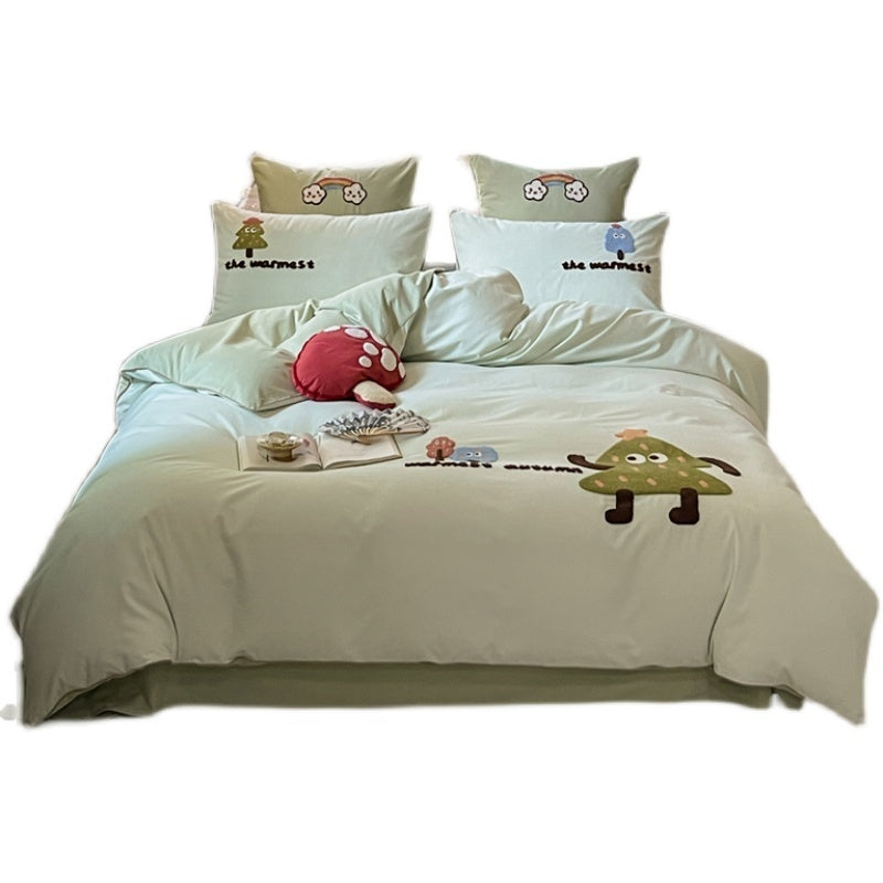 KTX-921747 Cartoon Cute Style Pure Cotton Sanding Duvet Cover and Bed Sheet Set