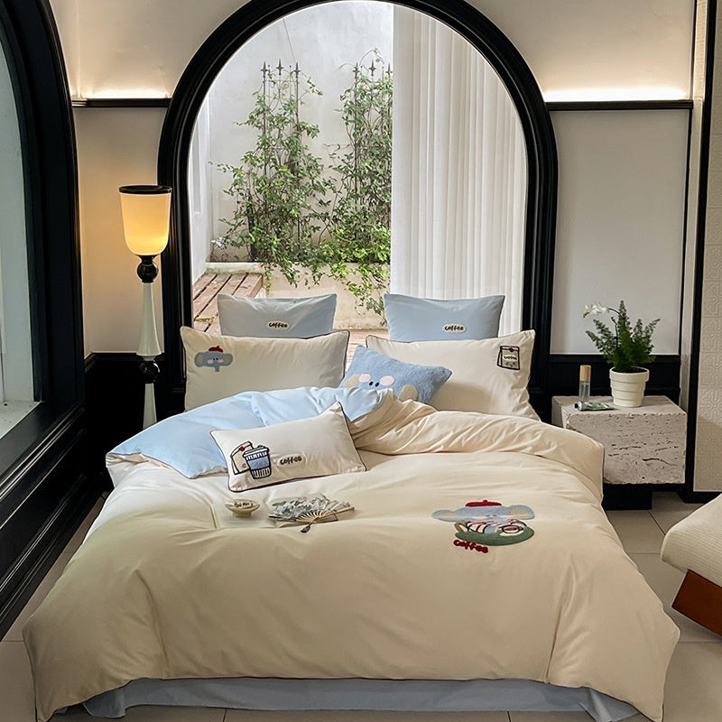 KTX-921747 Cartoon Cute Style Pure Cotton Sanding Duvet Cover and Bed Sheet Set