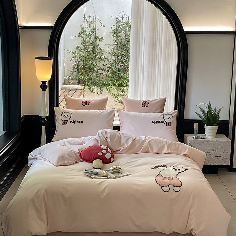 KTX-921747 Cartoon Cute Style Pure Cotton Sanding Duvet Cover and Bed Sheet Set