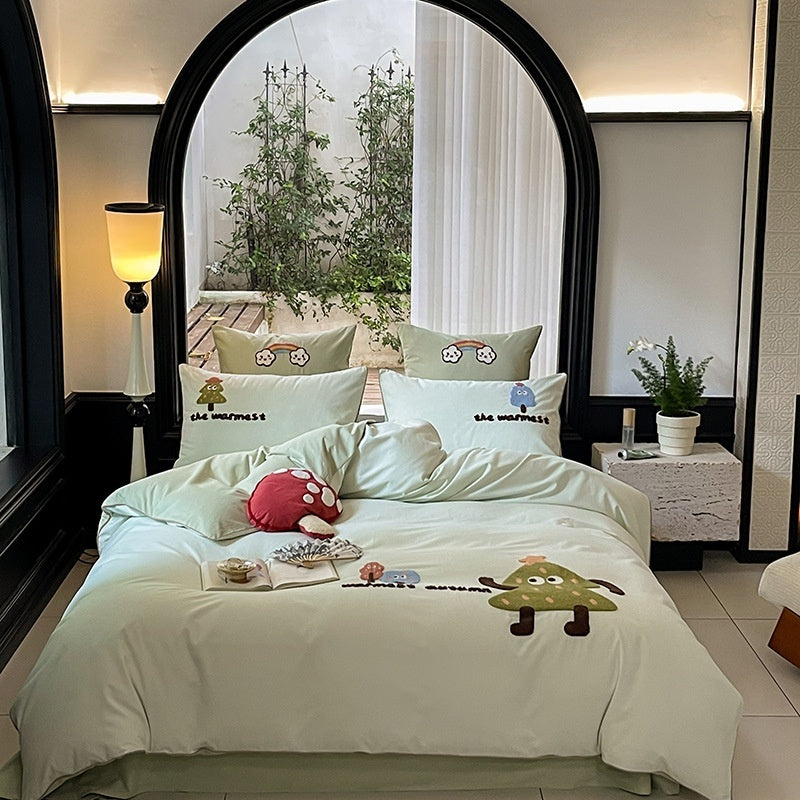 KTX-921747 Cartoon Cute Style Pure Cotton Sanding Duvet Cover and Bed Sheet Set