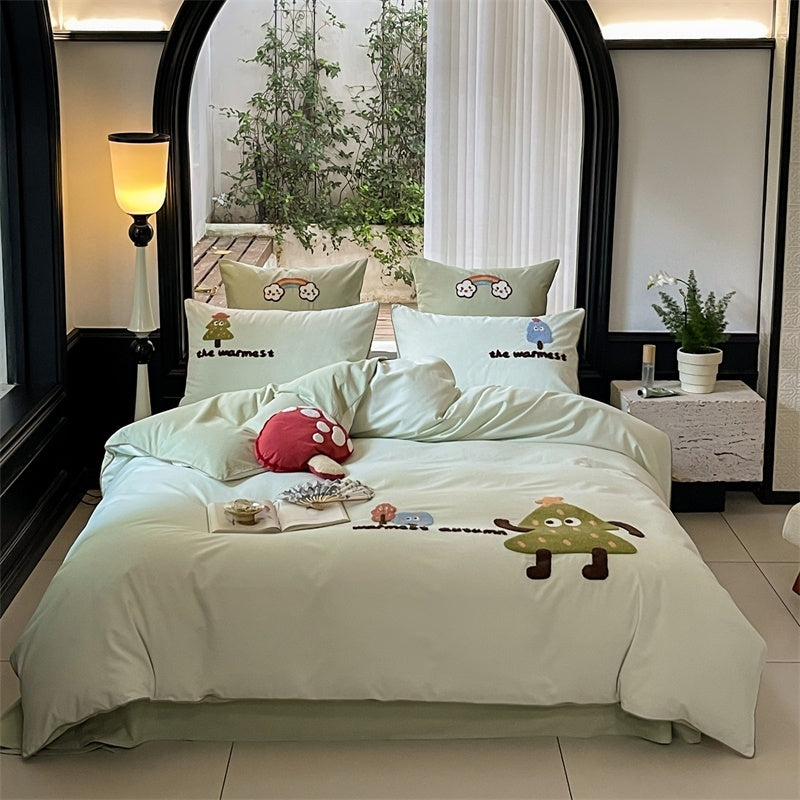 KTX-921747 Cartoon Cute Style Pure Cotton Sanding Duvet Cover and Bed Sheet Set