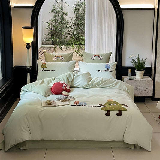 KTX-921747 Cartoon Cute Style Pure Cotton Sanding Duvet Cover and Bed Sheet Set