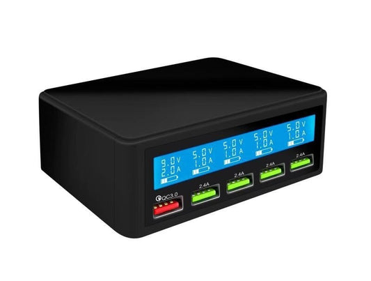 KTX-921811 5-Port QC3.0 Fast Charge USB Charger with Smart LCD Display - 8000mA Output
