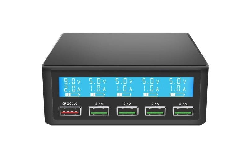 KTX-921811 5-Port QC3.0 Fast Charge USB Charger with Smart LCD Display - 8000mA Output