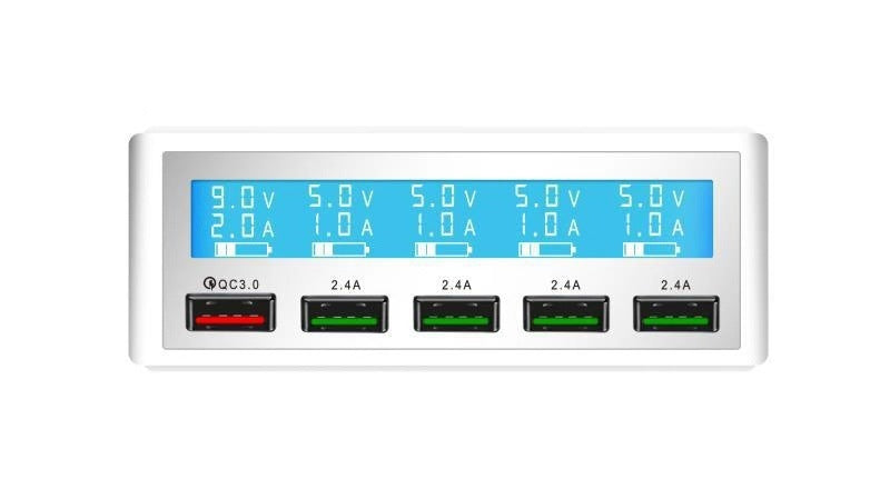 KTX-921811 5-Port QC3.0 Fast Charge USB Charger with Smart LCD Display - 8000mA Output