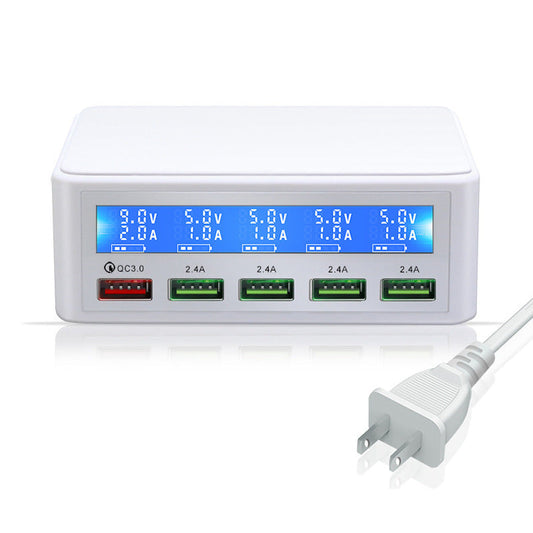 KTX-921811 5-Port QC3.0 Fast Charge USB Charger with Smart LCD Display - 8000mA Output