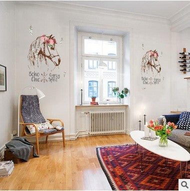 KTX-922835 Creative Cartoon Horse Head Wall Sticker for Home Decoration - 50x70cm Waterproof PVC Mural