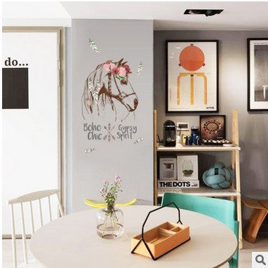 KTX-922835 Creative Cartoon Horse Head Wall Sticker for Home Decoration - 50x70cm Waterproof PVC Mural
