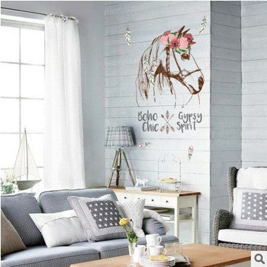 KTX-922835 Creative Cartoon Horse Head Wall Sticker for Home Decoration - 50x70cm Waterproof PVC Mural