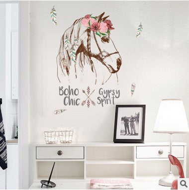 KTX-922835 Creative Cartoon Horse Head Wall Sticker for Home Decoration - 50x70cm Waterproof PVC Mural