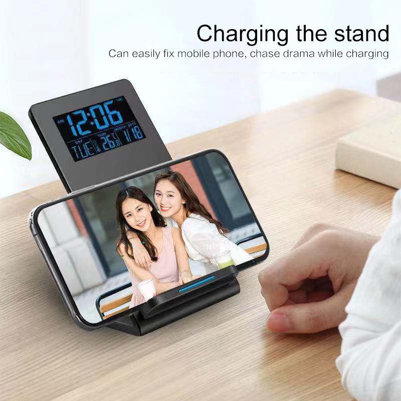 KTX-922963 Wireless Charging Alarm Clock with Mobile Phone Holder, LCD Display, Temperature & Perpetual Calendar