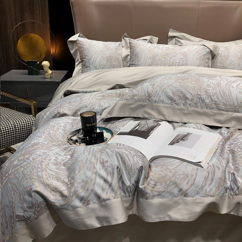 KTX-923219 Cotton Leopard Print Duvet Cover Set - 4 Pieces with Pillowcases and Quilt Cover