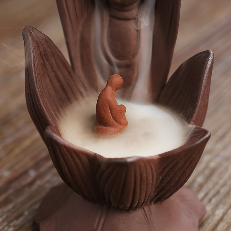 KTX-923987 Lotus Guanyin Backflow Incense Burner - Purple Sand Aromatherapy Home Decoration Craft