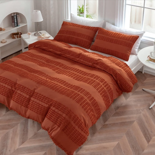 KTX-924051 Solid Color Three-Piece Bedding Set with Cut Flower Quilt Cover and Pillowcases - Multiple Sizes Available