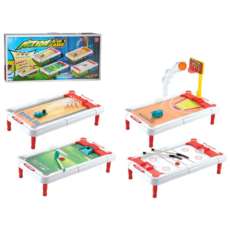 KTX-924307 Mini 6-in-1 Interactive Tabletop Game Set for Pool, Hockey, Basketball, and Golf, Ages 3+