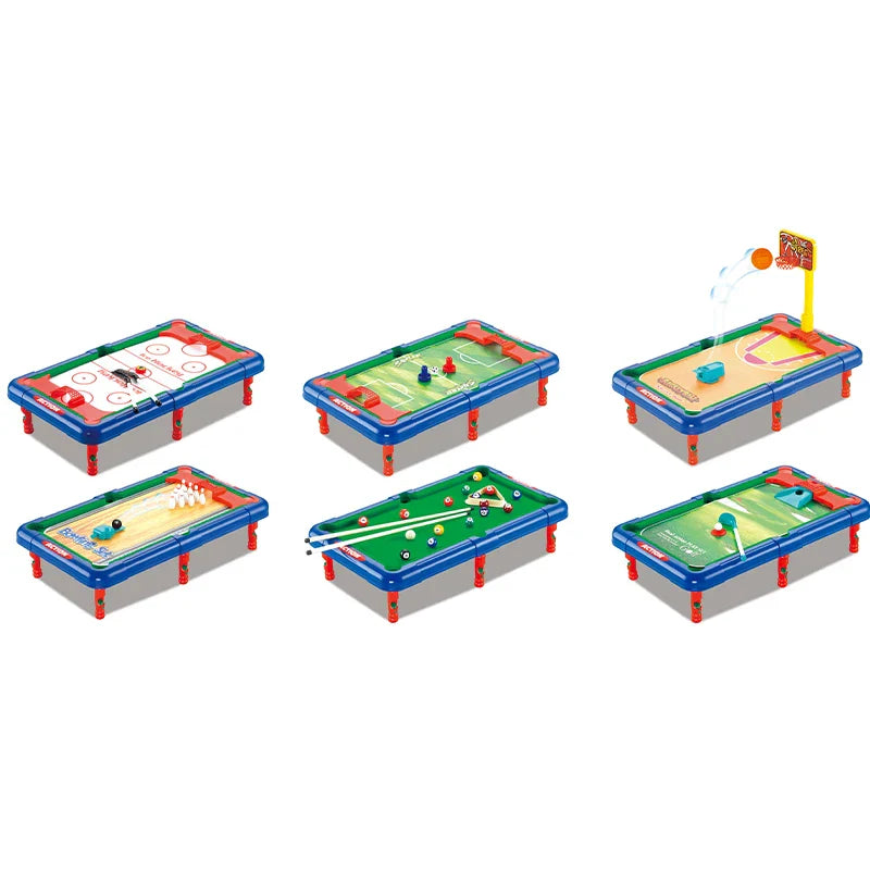 KTX-924307 Mini 6-in-1 Interactive Tabletop Game Set for Pool, Hockey, Basketball, and Golf, Ages 3+