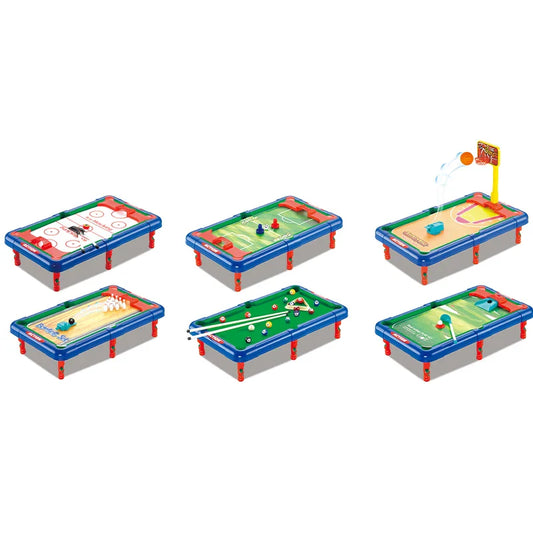 KTX-924307 Mini 6-in-1 Interactive Tabletop Game Set for Pool, Hockey, Basketball, and Golf, Ages 3+