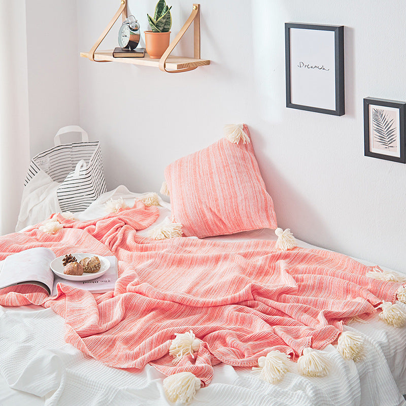 KTX-924371 Knitted Cotton Sofa Cover Blanket with Tassels - Available in Orange, Mint Green, and Gray, 130x180cm