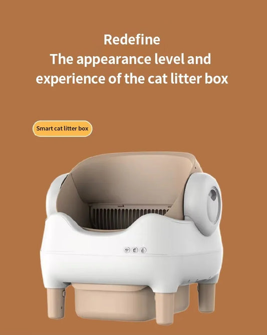 KTX-924499 Eco-Friendly Fully Automatic Smart Cat Litter Box with Electric Poop Scooper - 65L Space, Quadrate Design