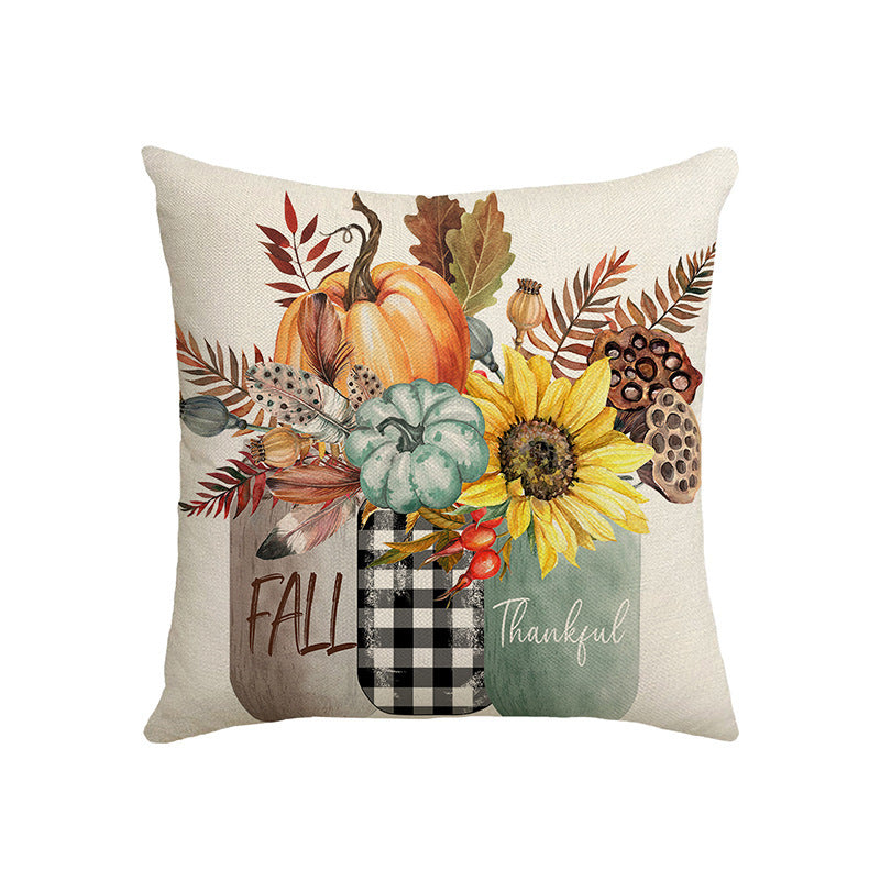 KTX-924883 Fall Pumpkin Home Sweet Home Throw Pillow Cover - 18x18 Inch Autumn Floral Accent for Sofa and Couch Decor