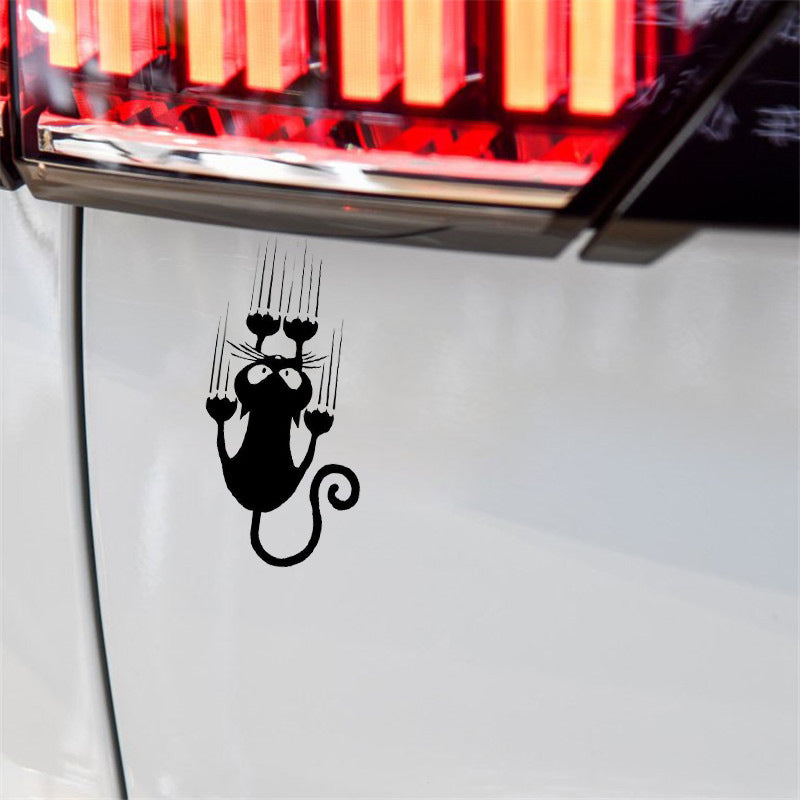 KTX-925139 Funny Cat Reflective Car Stickers - 15x7.5CM Decals for Doors, Windows, and Trunks in Black & White