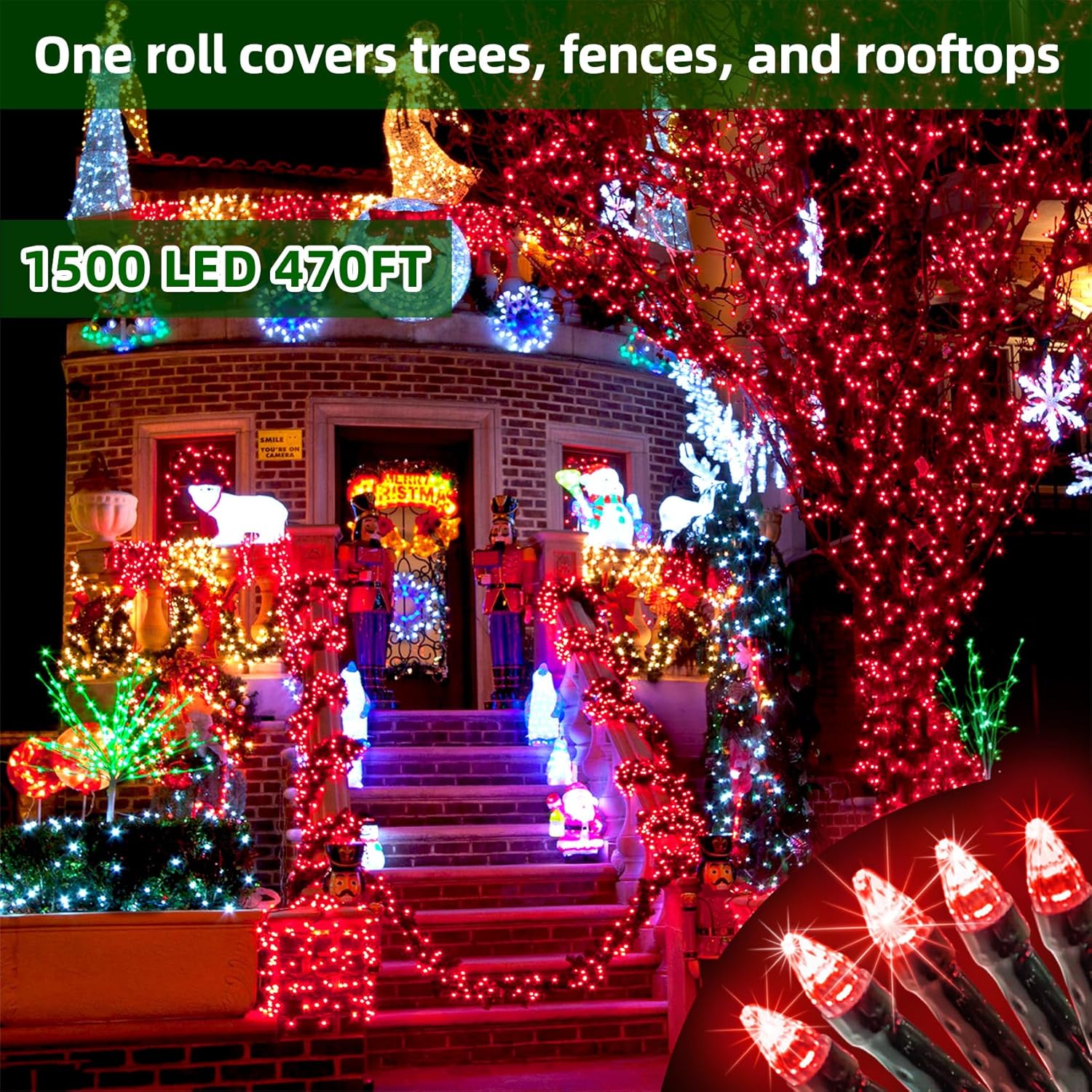 KTX-925395 470ft 1500 LED Outdoor Christmas String Lights - 12 Modes, Dimmable, Timer, Waterproof for Home and Holiday Decor