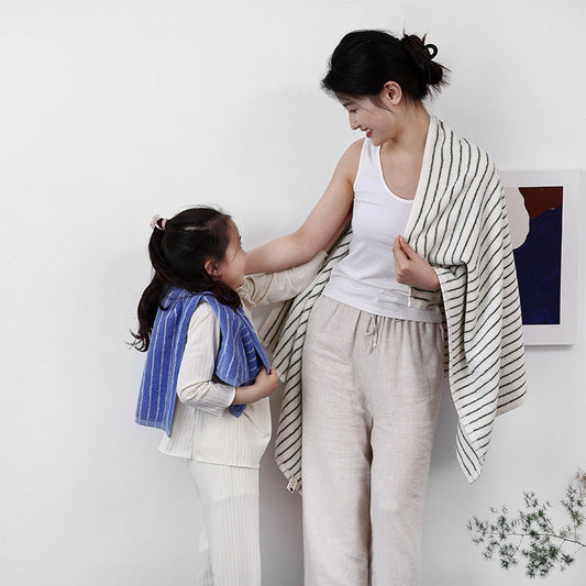 KTX-925779 Parent-Child Long-Staple Cotton Yarn-Dyed Rhombus and Striped Towels Set