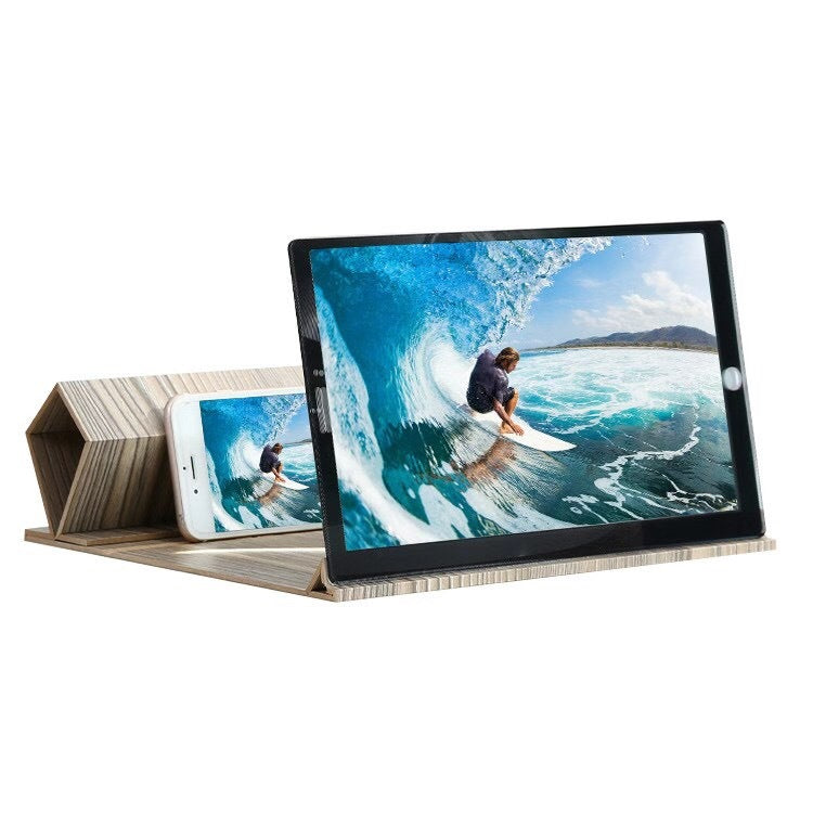 KTX-927571 12-Inch Wood Grain 3D Mobile Phone Amplifier with Magnifying Lens and Stand for Eye Protection