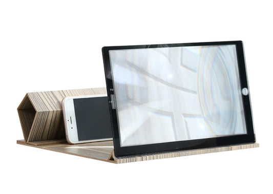 KTX-927571 12-Inch Wood Grain 3D Mobile Phone Amplifier with Magnifying Lens and Stand for Eye Protection