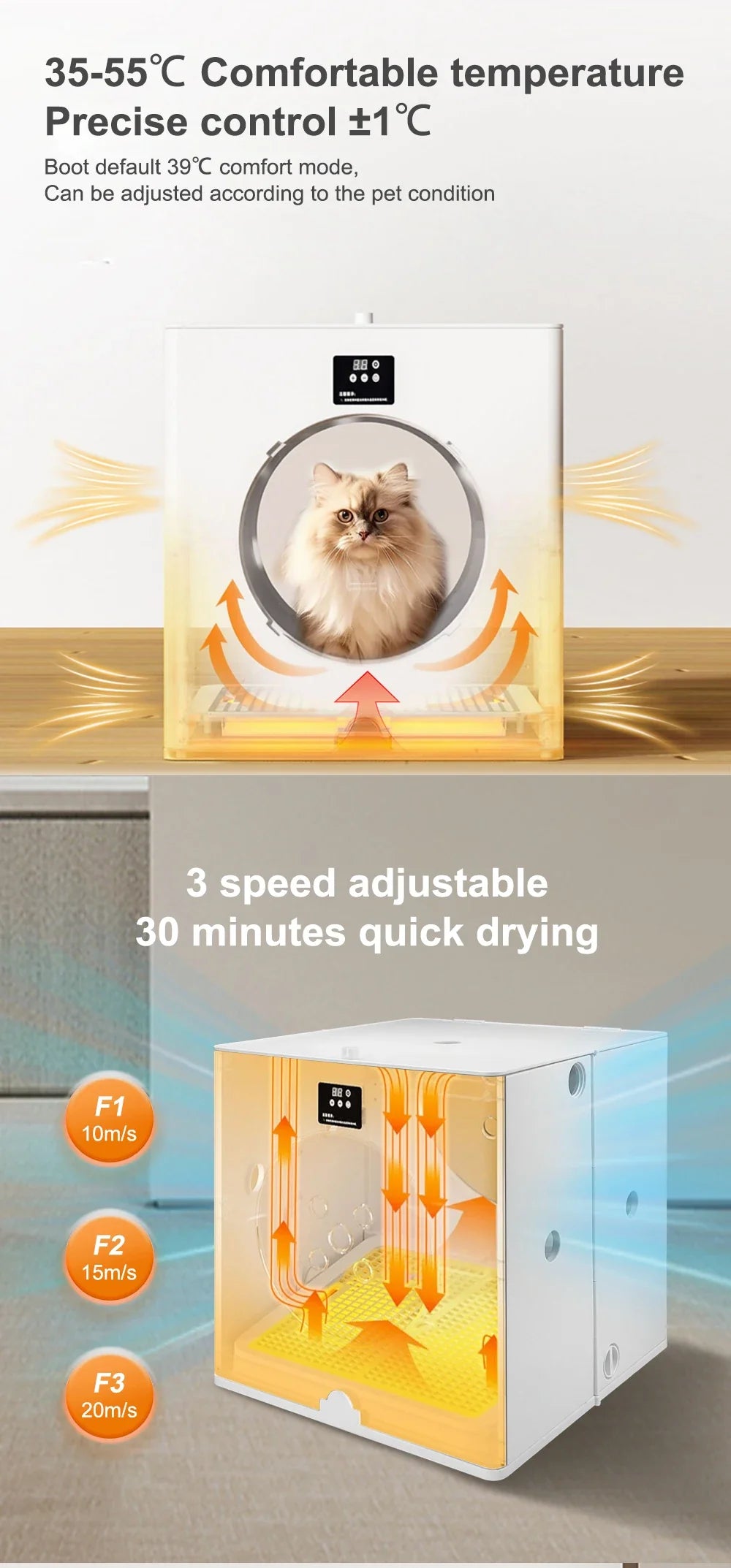 KTX-927763 Foldable 360 Airflow Pet Dryer Box for Cats and Dogs, Eco-Friendly Grooming Solution