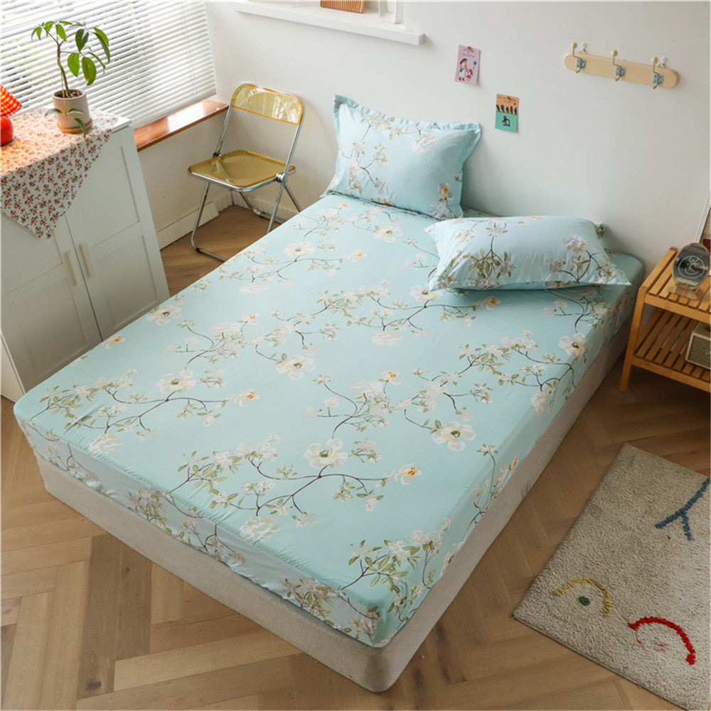 KTX-928467 Aloe Cotton Non-slip Mattress Protector Bed Sheet Cover with Floral Designs