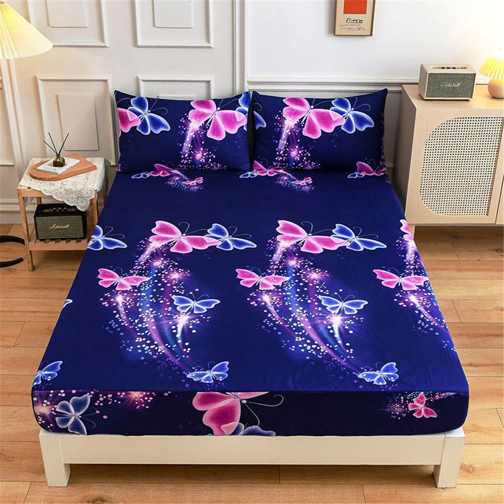 KTX-928467 Aloe Cotton Non-slip Mattress Protector Bed Sheet Cover with Floral Designs