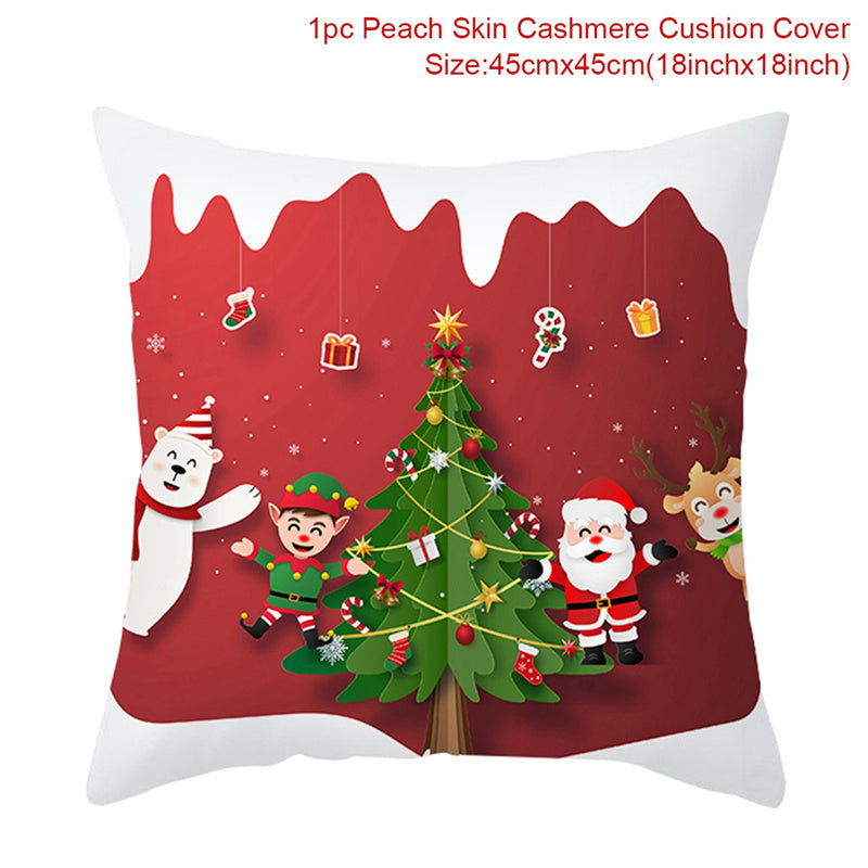 KTX-928467 Christmas-Themed Linen Pillowcase for Sofa Decoration - Red & Green, 45x45cm