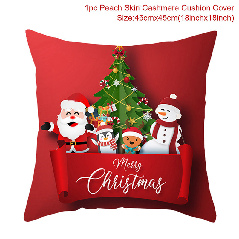 KTX-928467 Christmas-Themed Linen Pillowcase for Sofa Decoration - Red & Green, 45x45cm
