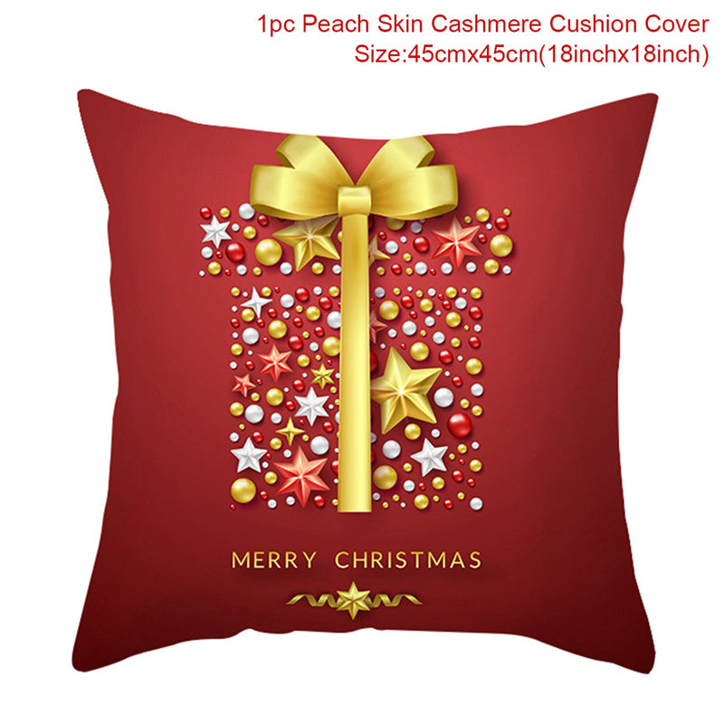 KTX-928467 Christmas-Themed Linen Pillowcase for Sofa Decoration - Red & Green, 45x45cm