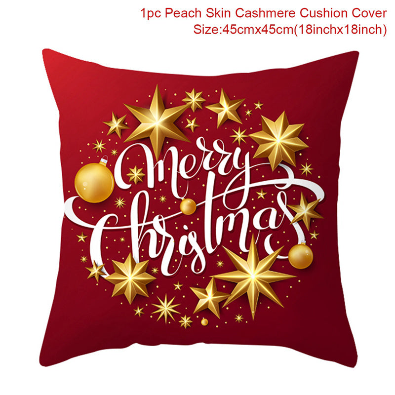 KTX-928467 Christmas-Themed Linen Pillowcase for Sofa Decoration - Red & Green, 45x45cm