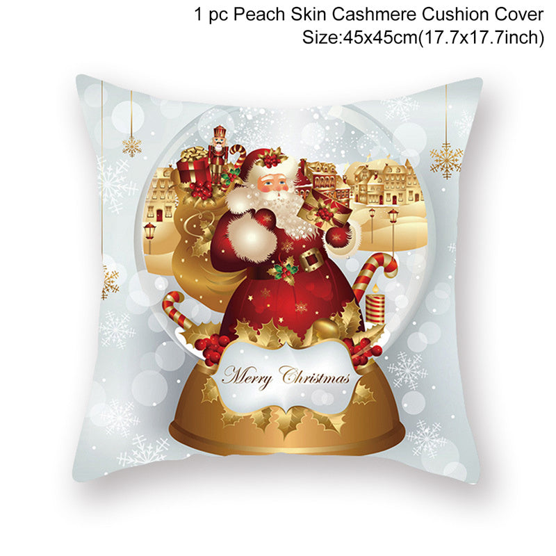 KTX-928467 Christmas-Themed Linen Pillowcase for Sofa Decoration - Red & Green, 45x45cm