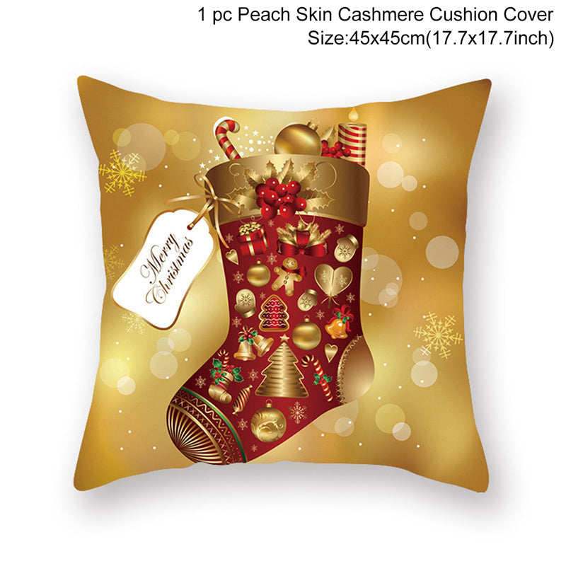 KTX-928467 Christmas-Themed Linen Pillowcase for Sofa Decoration - Red & Green, 45x45cm