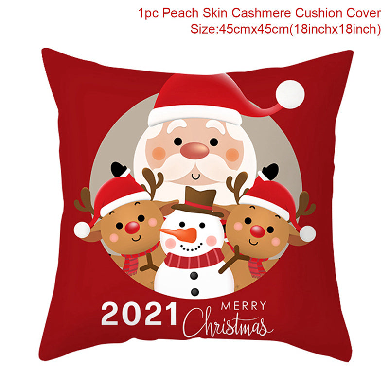 KTX-928467 Christmas-Themed Linen Pillowcase for Sofa Decoration - Red & Green, 45x45cm