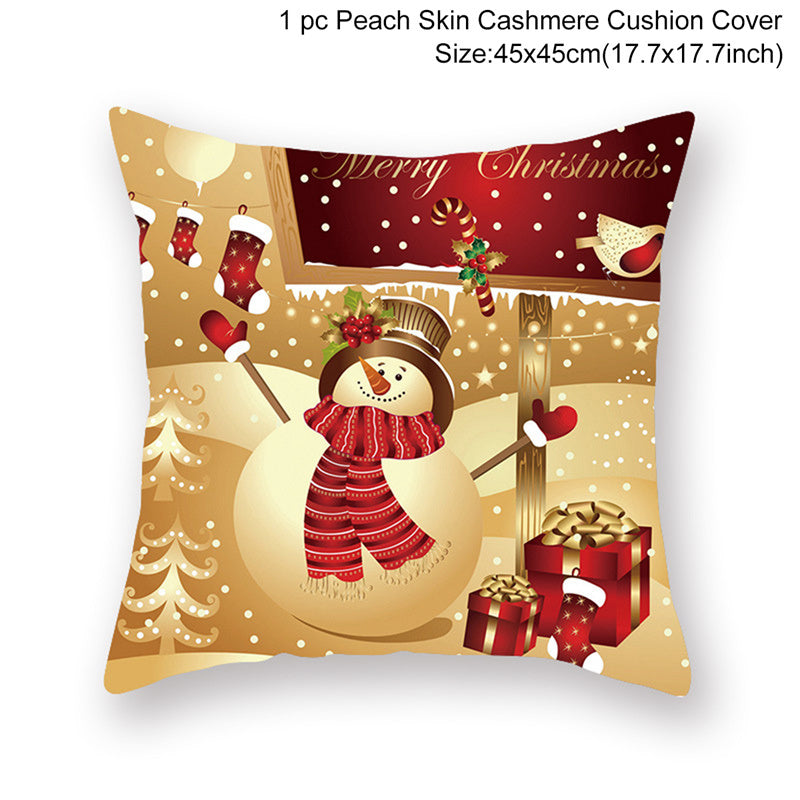 KTX-928467 Christmas-Themed Linen Pillowcase for Sofa Decoration - Red & Green, 45x45cm