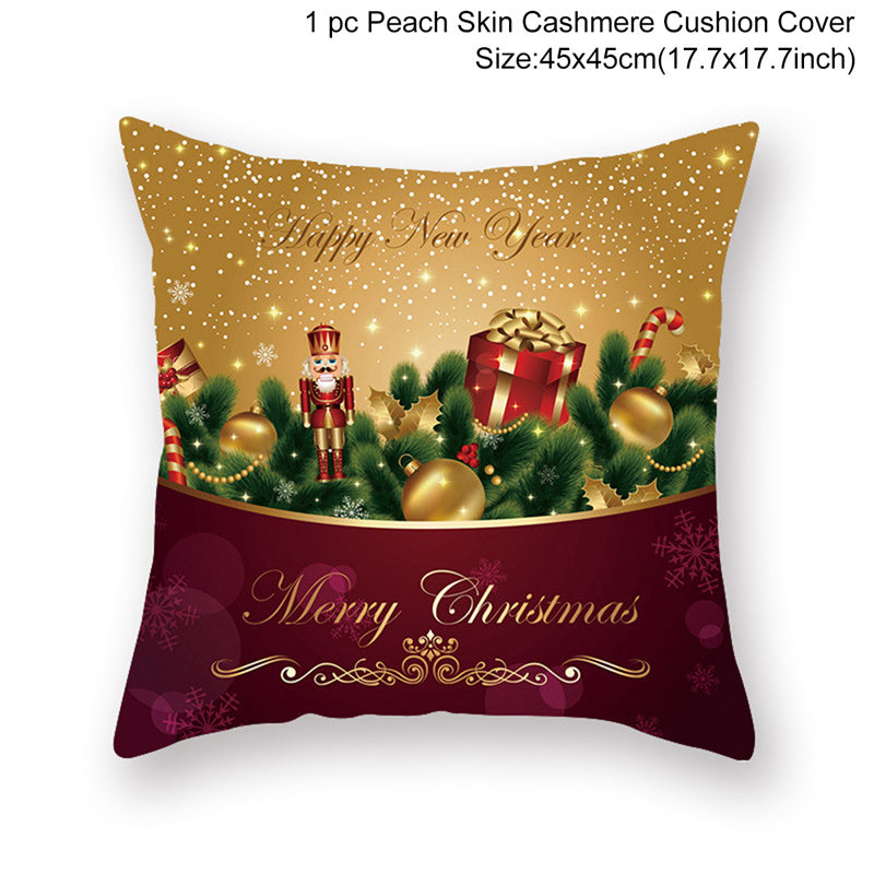 KTX-928467 Christmas-Themed Linen Pillowcase for Sofa Decoration - Red & Green, 45x45cm
