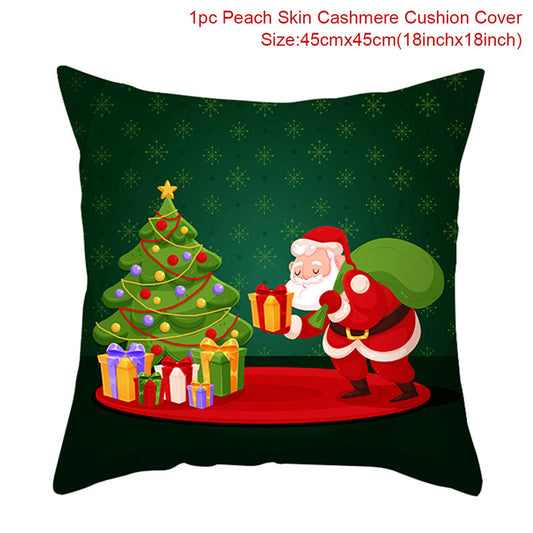 KTX-928467 Christmas-Themed Linen Pillowcase for Sofa Decoration - Red & Green, 45x45cm