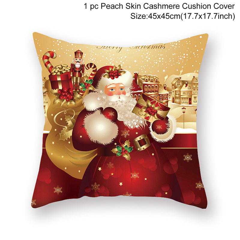 KTX-928467 Christmas-Themed Linen Pillowcase for Sofa Decoration - Red & Green, 45x45cm