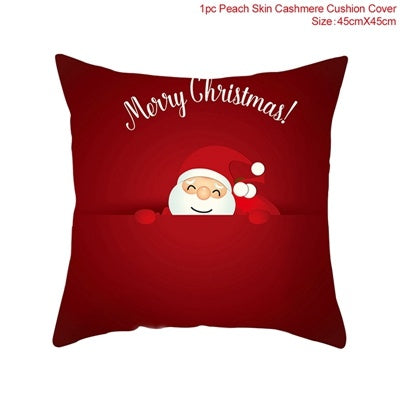 KTX-928467 Christmas-Themed Linen Pillowcase for Sofa Decoration - Red & Green, 45x45cm